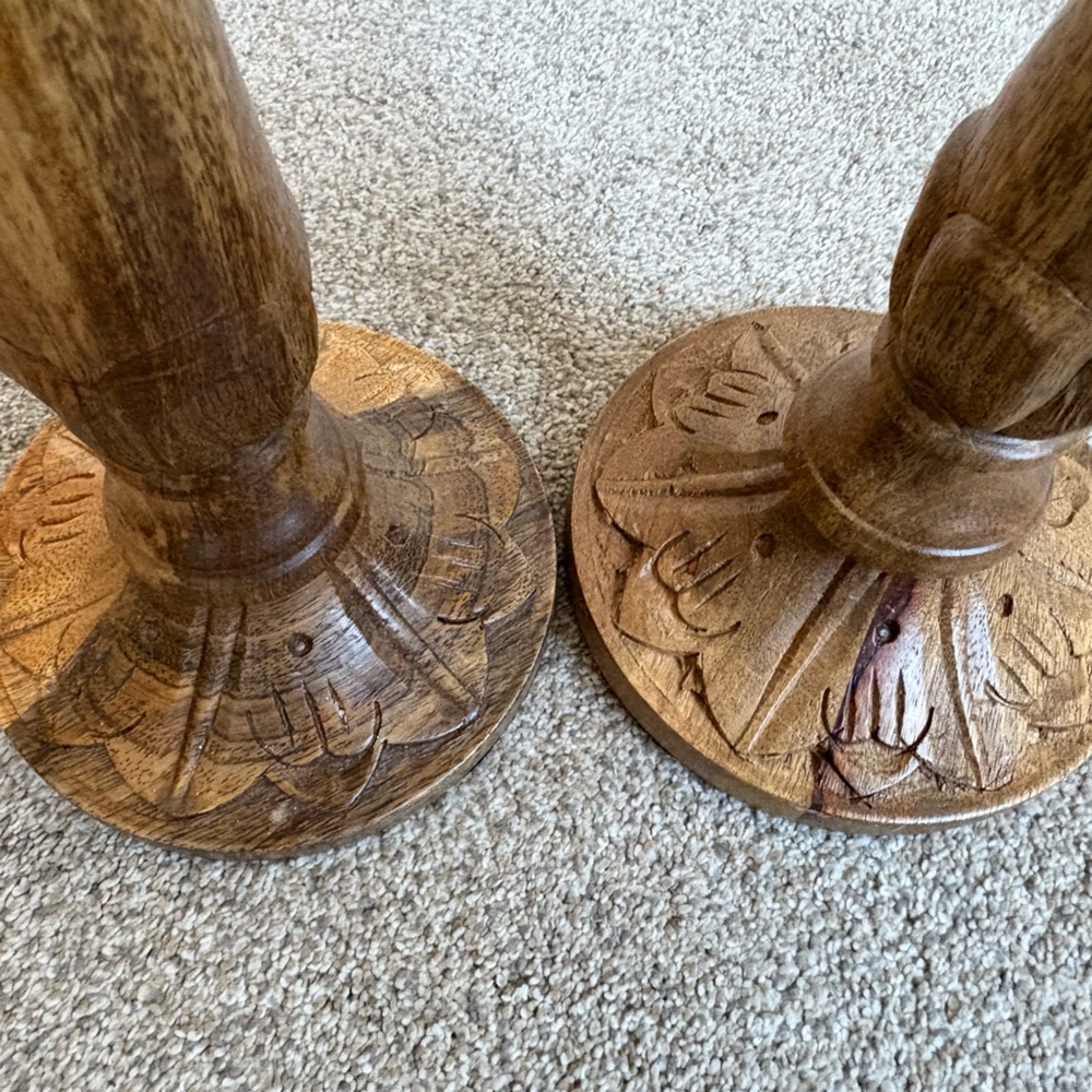 Vintage‎ Wooden Carved Candle Holders with Felt Protective Holders - Picture 4 of 7